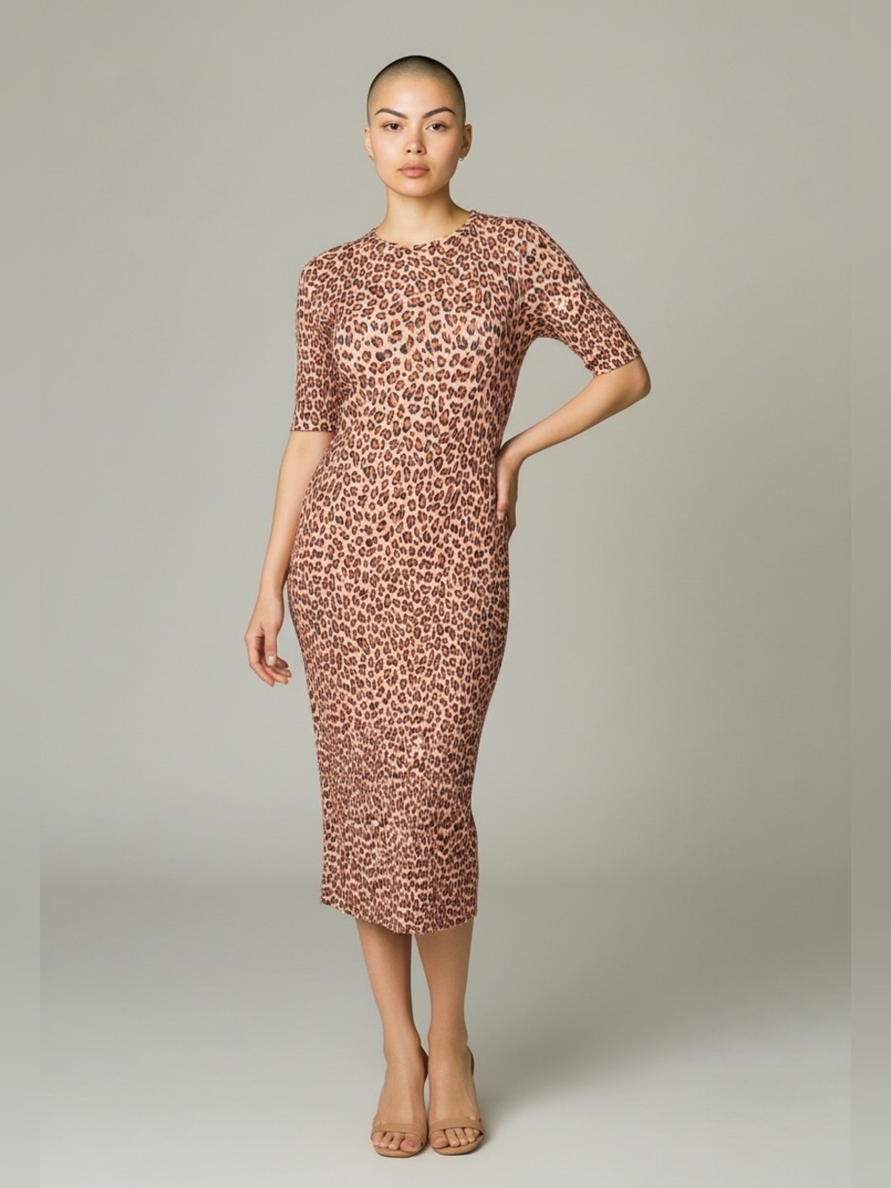 Zara Pink and Black Leopard-Print Pleated Dress